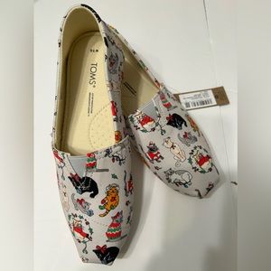 Toms NWT Christmas cats slip on shoes